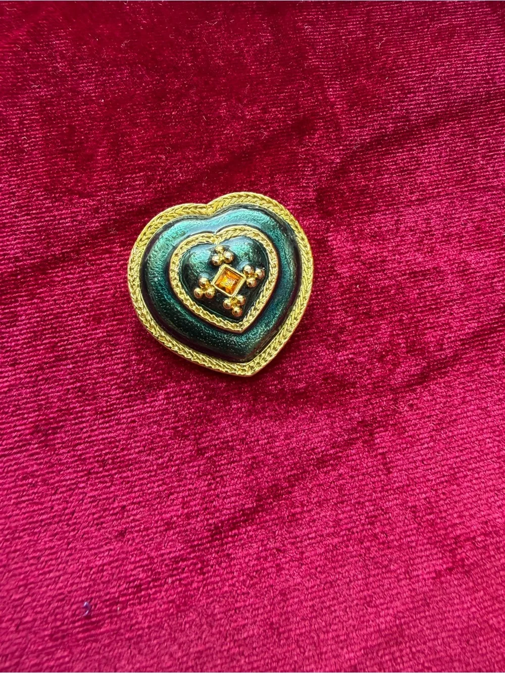 Vintage Heart Green Enamel Brooch